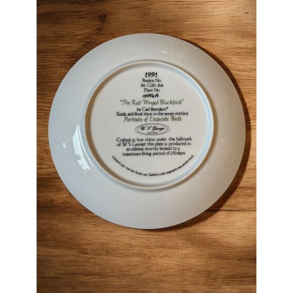 Vtg Portraits of Exquisite Birds Red Winged Blackbird Bradex plate only - Picture 2 of 4